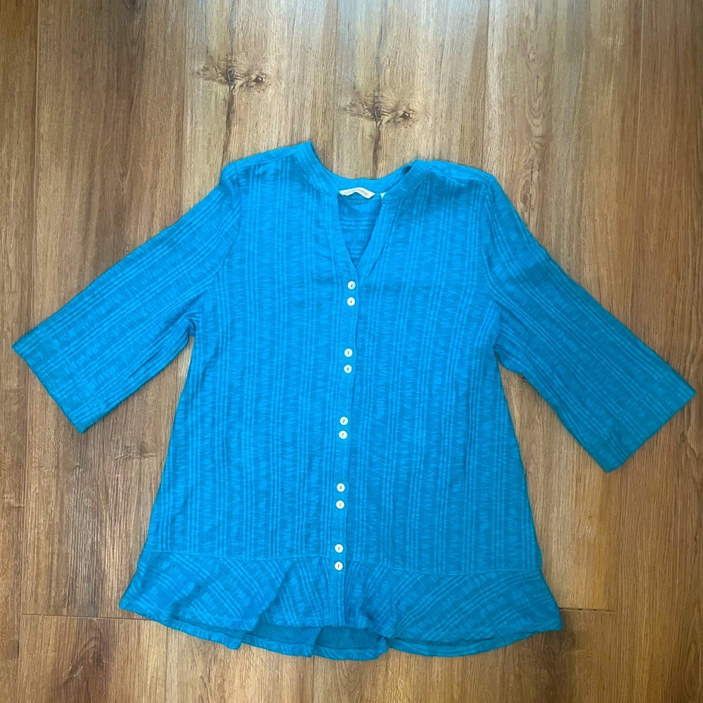 Dark Turquoise Soft Surroundings Three-Quarter-Sleeve Sweater
